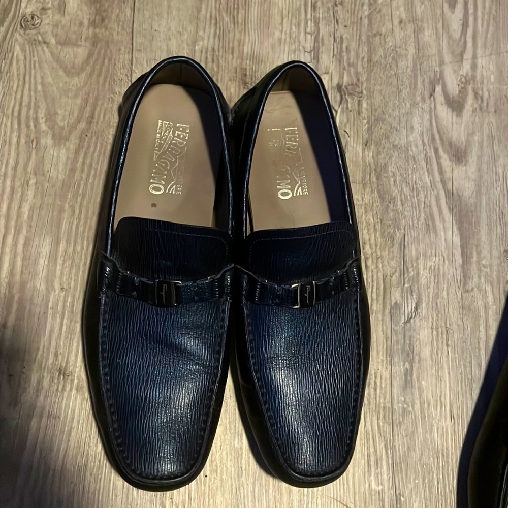 Ferragamo Salvatore navy blue dress shoes